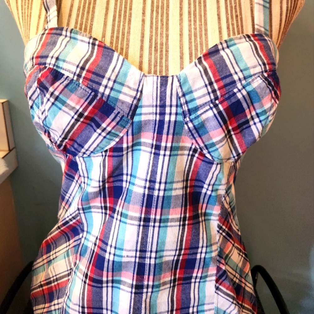 Anthropologie Madras Plaid Corset Top